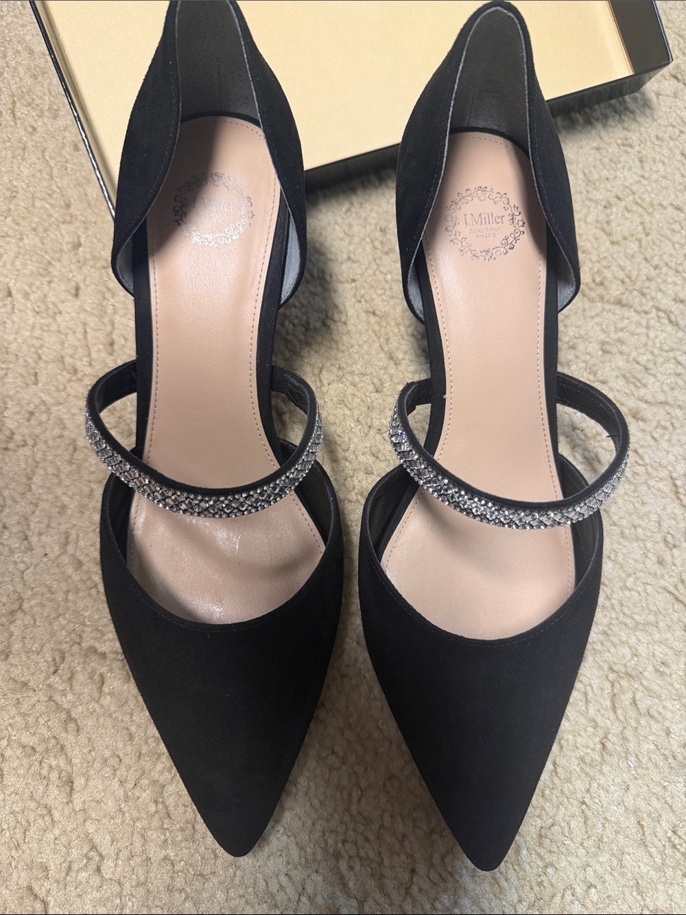Black Pointed Toe D'Orsay Pump with Rhinestone Strap